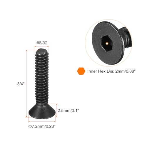 uxcell #6-32x3/4" Flat Head Socket Cap Screws - Image 2