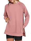 Picture of ANRABESS Women's Oversized Sweatshirts Crewneck Long Sleeve Tunic Pullover Shirts Side Zipper Hoodies 2025 Fall Clothes Dark Pink Small
