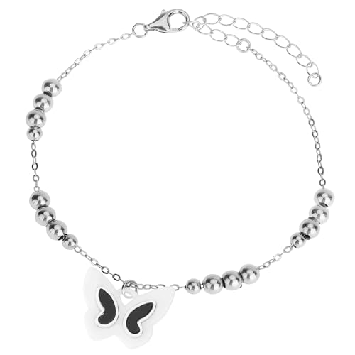 Image of 925 Sterling Silver Butterfly Bracelet, Black shell and White Ceramic Charm, Suitable for Mother's Day and Valentine's Day gifts