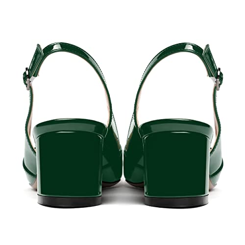 MERRORI Women's Solid Block Pointed Toe Slingback Buckle Patent Chunky Low Heel Pumps Shoes 2 Inch4