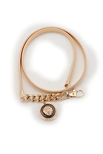 Women Dressy Fashion Gold Metal Elastic Waistband Belt Waist Hip Lion Charm M L XL2