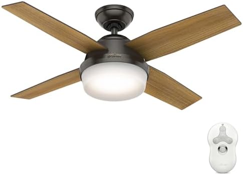 Hunter 44 inch Indoor Ceiling Fan with LED Light and Remote Control - Bronze Modern Ceiling Fan, Standard Mount, 4 Blades, for Bedroom, Living Room, or Kitchen - Dempsey 59444, Noble Bronze