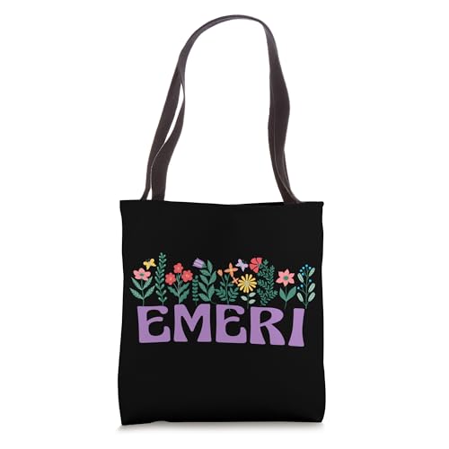 Bolso tote para mujer con diseño floral de flores silvestres y nombre personalizado 'EMERI', ideal para el Día de la Madre miniatura 1