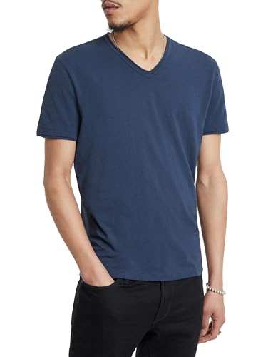 John Varvatos Short Sleeve Slub V-Neck K3595U1B Oiled Blue LG