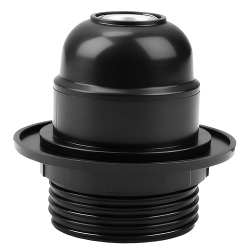 Edison Screw ES E27 Lamp Holder Bulb Pendant Socket Black Bakelite Lamp Holders Shade Ring E27 Screw Lampholder with 10mm Threaded Entry for Table Ceiling Pendant Light Fitting Parts