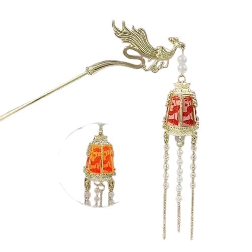 Image of 1pcs of Chinese Hair Sticks for Buns, Pearl Flower Vintage Metal Hair Chopsticks for Women and Girls Dangle Tassel Pendant Hair Accessories Hanfu Handmade Decor Hairpin (Red Dragon and Phoenix)