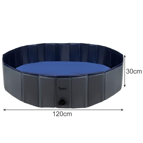 PURLOV Hundepool 160x30 cm/ 120x30cm PVC + ABS Klappbar Antitutsch-Belag Ablaßventils Blau-Grau 23831, Größe:120/30 cm