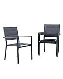 4 Piece Aluminum Patio Stackable Dining Chairs Set, Outdoor Metal Lightweight Stacking Dining Chair with Textilene Fabric, for Backyard Lawn Deck Poolside Porch Bistro, Dark Grey