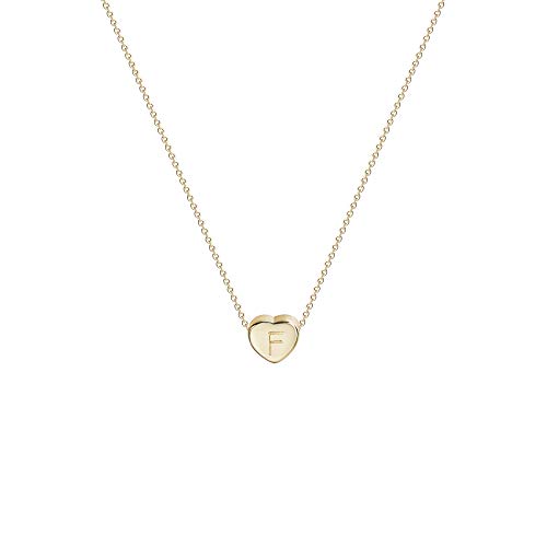 Tiny Gold Initial Heart Necklace-14K Gold Filled Handmade Dainty Personalized Letter Heart Choker Necklace Gift For Women Kids Child Necklace Jewelry (F)