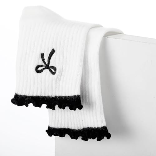 Image of Jeyiour Summer Cute Pilates Socks Women Bow Nonslip Ruffle Yoga Socks with Grip Barre Pilates Gift for Work Dance Fitness