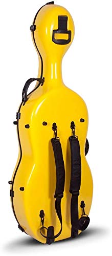 image for Crossrock Fiberglass 4/4 Full Size Yellow Hardshell Cello Case with Wh