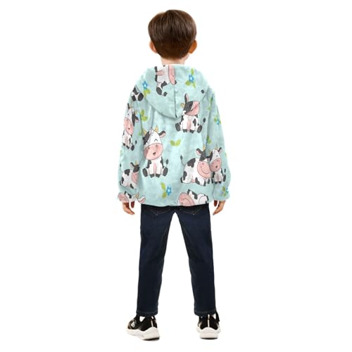 Cute Cow Pattern Prints Toddler Fleece Jacket Girl Boys Hooded Fleece Jacket Coat Warm Outwear Zip-up 3-10T4