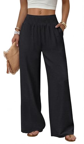 Sampeel Black Linen Wide-Leg Palazzo Pants
