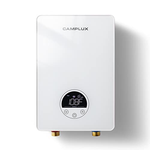 Camplux Tankless Water Heater Electric 6kW at 240 Volts, Instant Water Heater Under Sink Self Modulating Technology, White Camplux Tankless Water Heater Electric 6kW at 240 Volts, Instant Water Heater Under Sink Self Modulating Technology, White