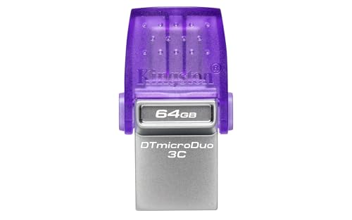 Image of Kingston DataTraveler microDuo 3C 64GB USB-C & USB-A Flash Drive | Speeds up to 200 MB /s | USB 3.2 Gen 1 | Duo Connector | DTDUO3CG3 /64GB,Purple /Silver