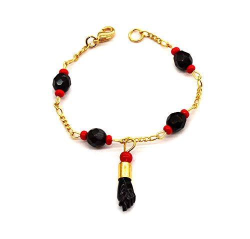 (1-0985) 18kt Brazilian Gold Overlay Azabache Bracelet for Kids with Black Figa Fist. 6
