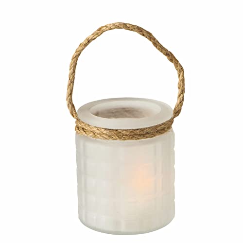 Milchglas Windlicht 9 cm - 5er Set - Kerzenglas mit Kordel zum Hängen - Glas Teelicht Kerzen Halter Tisch Deko Balkon Garten Wohnzimmer