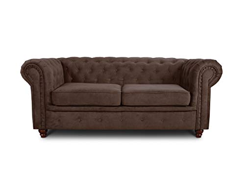Sofa Chesterfield Asti 2-Sitzer, Couchgarnitur 2-er, Sofagarnitur, Couch mit Holzfüße, Polstersofa - Glamour Design (Braun (Capri 45))
