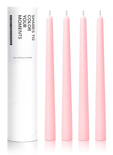 Homeology 10 Classic Taper Candles Blush Pink 4-Pack 7-8 Hours Long Burning Unscented Tall Candlesticks