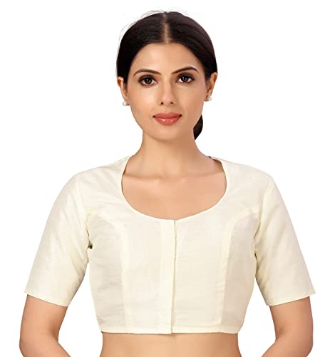 Image of Studio Shringaar Womens Basic Polyester Short Sleeves Textured Plain Coloured Art Silk Saree Blouse