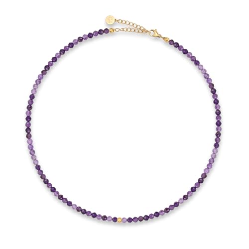 GD GOOD.designs EST. 2015 Collier de perles femme en pierres naturelles facettées véritables 4 mm | Collier en améthyste réglable avec placage or 18K...