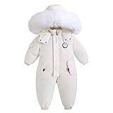 ジャンプスーツ ベビー 赤ちゃん ベビ服 秋冬 長袖 防寒 秋冬 スノボウエア 軽量 保温性 前開き スポーツコート ウィンタースポーツ 人気 新年 年賀状 男児 (ホワイト，110)