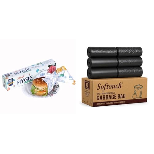 Image of Softouch Hygie Multipurpose Food Wrapping Paper 22 Meter | Non-Stick | Grease-Proof | Microwave & | Softouch Garbage Bags Medium Size 30 Pcs Per Roll Size 19x21 Medium Pack of 6 -Total 180 Pcs for R