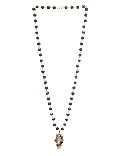 Image of Gold Plated Karungali Necklace with Lord Ganesha Pendant | Authentic Karungali Beads | Spiritual Protection & Positivity | Handmade Mala for Men & Women | Certificate of Authenticity