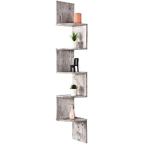 Greenco 5 Tier Wall Mount Corner Shelves Rustic White Finish, 7.75" L x 7.75" W x 48.5" H Cover