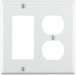 Leviton 80455-W 2-Gang 1-Duplex 1-Decora/GFCI Device Combination Wallplate, Standard Size, Thermoset, Device Mount, White
