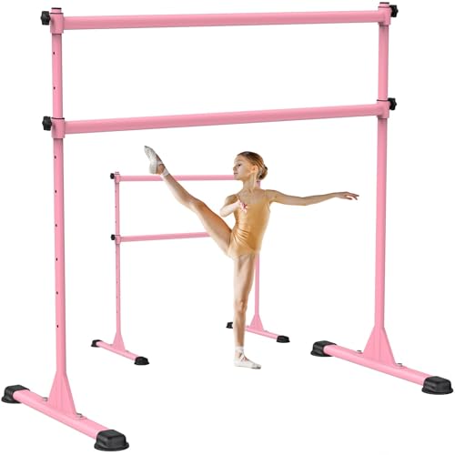 BeneLabel Ballettstange Freistehend, 10 Höhenverstellbare Ballet Stange Kinder Mädchen Tragbare Tanzstange Erwachsene Zuhause Mobile Boden Fitness Yoga Stretchstange, 120 x 71cm/Rosa