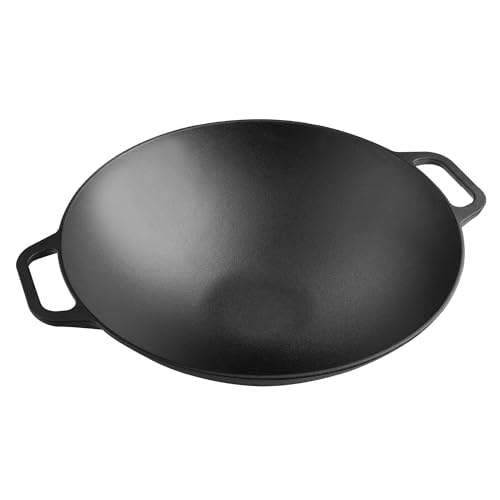 VICTORIA Wok in Ghisa Stagionata Induzione da 35,5 cm, Adatta per, Fuoco, Barbecue, Forno, Vetroceramica e Gas, Cast Iron Skillet Senza Sostanze Tossiche, Senza PTFE e PFOA