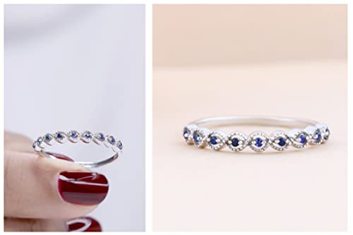 Dazzlingrock Collection Round Blue Sapphire 9 Stone Minimalist Stackable Wedding Ring for Women in 925 Sterling Silver3