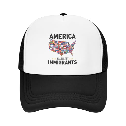 America was Built by Immigrants Trucker Hats We are All Immigrants Baseball Cap for Kids Boys Girls Snapback Mesh Back Adjustable Caps - Black
