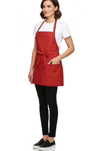 Image of BOHARERS Kitchen Cooking Apron Unisex Adjustable chef apron with 3 pockets, 1 Pack Red