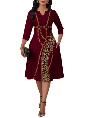 Image of PinkPatty Women's Casual 3 /4 Sleeve Midi Dresses Fit and Flare Church Work Dress with Pockets