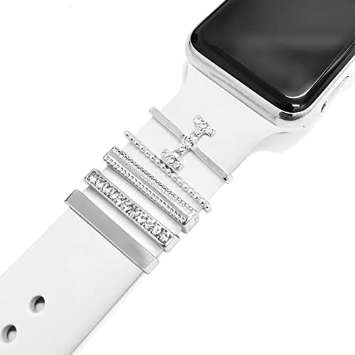 Image of 5Pcs Charms for Apple Watch band 41mm 45mm 40mm 44mm 38mm 42mm 46mm 49mm Women,Diamond+Metal Jewelry Decorative Ring For iWatch series 11 10 9 8 7 6 5 4 se 3 /2,Galaxy watch 7 /6 /5 /4,Strap Accessories