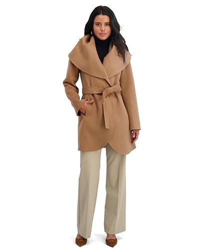 Image of TAHARI Womens Double-faced Luxury Soft Wool Blend Peacoat Removable Belt Wool Coat Oversized Collar