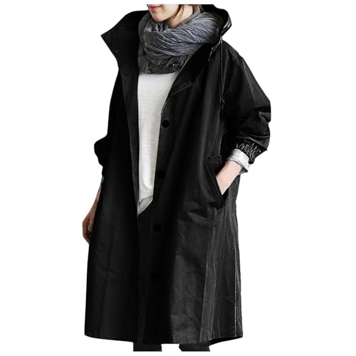 Women's Rain Jacket Plus Size Long Raincoat Lightweight Hooded Windbreaker Waterproof Jackets with Pockets Trench Coats for Women