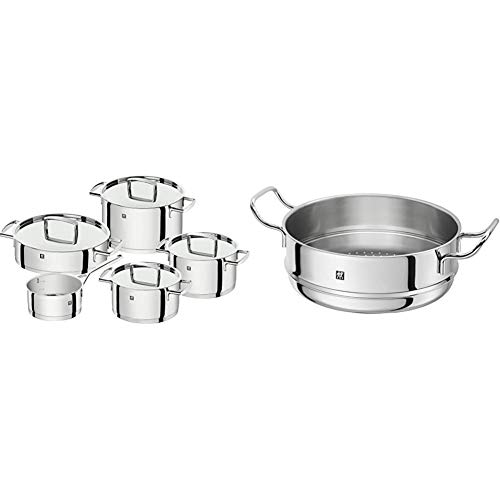 Zwilling - Batería de Cocina y Colador para Cocer al Vapor, Acero Inoxidable, Gris Brillante,...
