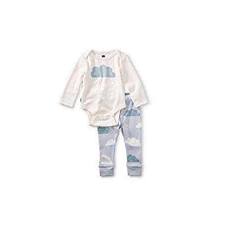 Tea Collection 2-Piece Bodysuit Baby Outfit, Chalk, Cloud Design with White Top and Blue Pants (0-3 Months)