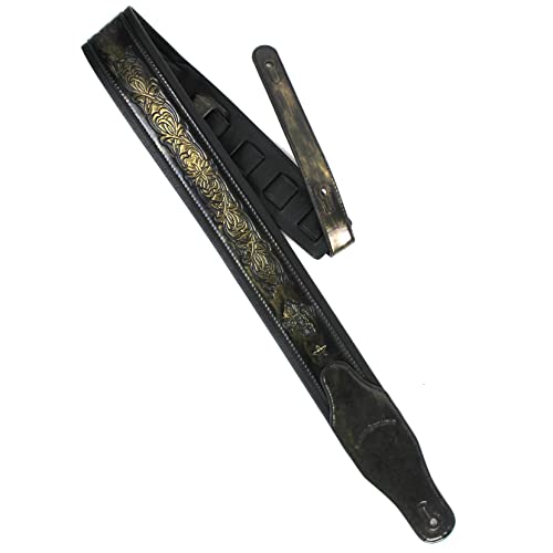 Walker And Williams Gb-24 Brushed Gold Padded Guitar Strap With Fleur De Lis & French Chain Design For Acoustic, Electric, And Bass Guitars #TOP6
