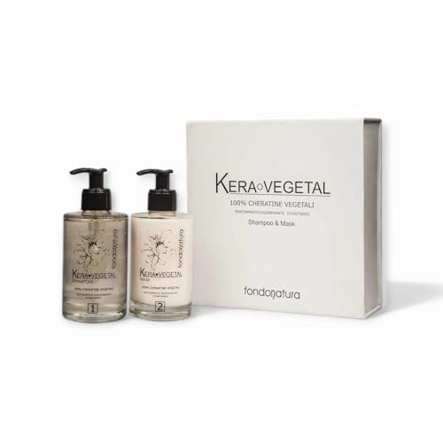 Fondonatura Kit Kera Vegetal Shampoo e Maschera da 215 ml - Trattamento Intensivo di ricostruzione con Keratina Vegetale per Riparazione e Nutrimento Profondo dei Capelli danneggiati