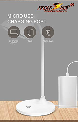 Image of IDOLESHOP High Range Quality Rechargeable LED Touch On /Off Children Eye Protection Student Study Reading Dimmer Rechargeable USB Charging Table Study Switch Desk Lamp, White