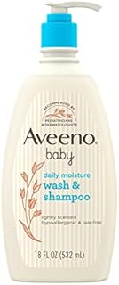 Aveeno Baby Daily Moisture Gentle Body Wash & Shampoo with Oat Extract, 2-in-1 Baby Bath Wash & Hair Shampoo, Tear- & Paraben-Free for Hair & Sensitive Skin, Lightly Scented, 18 fl. oz