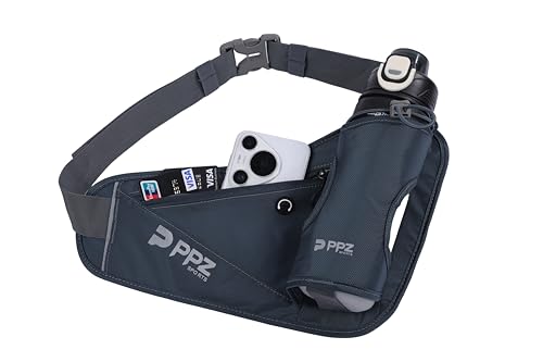 PPZ Sport-Hüfttasche mit Flaschenhalter Wasserabweisend 2 Taschen Verstellbarer Gurt - Ideal für Laufen Fitness Joggen und Outdoor-Sport (Blue)
