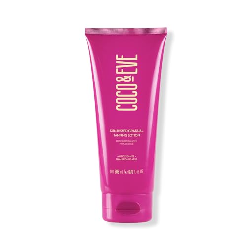 Coco & Eve Sun-kissed Gradual Tanning Lotion - Natural Sunless Moisturizing Tanner with 72H Hydration & Streak-Free Buildable Glow. Skincare-Infused with Antioxidants and Hyaluronic Acid. (200ml)