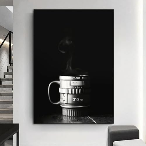 Toile avec objectif d'appareil photo design monochrome encadré 40 x 60 cm