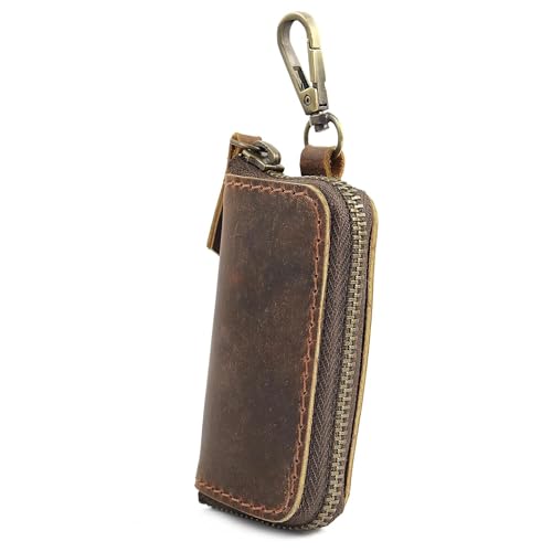 Image of Handmade Full Grain Leather Car Key Holder & Zippered Coin Purse | Belt Loop Key Chain, Compact Earphone Holder, Multi-Functional Money Purse, Elegant Leather Accessory, Versatile Key Organizer