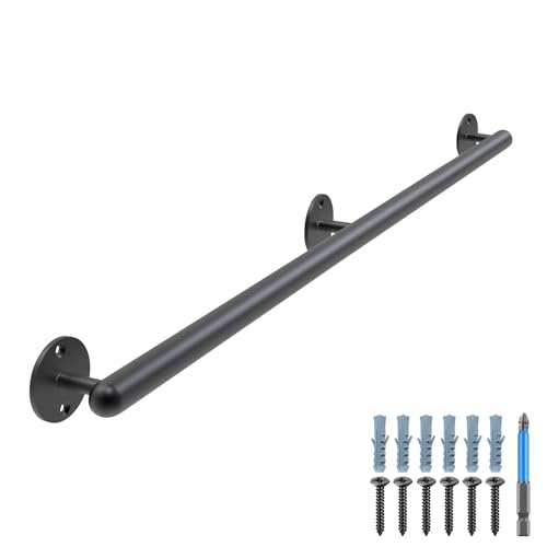 Dolibest Metal Handrail,122cm Grab Rail Indoor Staircase Banister Railing Black Wall Mounted Stair Balustrade 3.3cm Round Pipe Outdoor Safety Grab Bar Elderly Handle Grip for Younger/Kids/Disabled